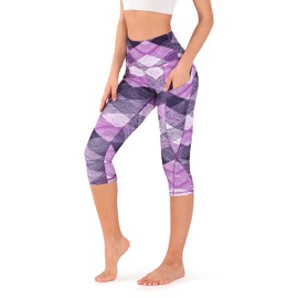 ODODOS Women's High Waisted Pattern Yoga Capri Leggings with Pockets, Tummy Control Non See Through Sports Athletic Workout Running Capris, SketchedChevron, X-Large