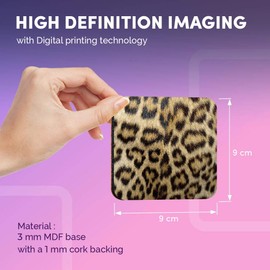 Destination Vinyl ltd Great Coasters (Set of 4) Square - Wild Animal Print Leopard Cat Fur Drink Glossy Coasters/Tabletop Protection for Any Table Type #46431