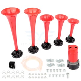 130dB Dixie 5 Red Trumpet Train Air Horn Loud Dukes of Hazzard General Lee Kit