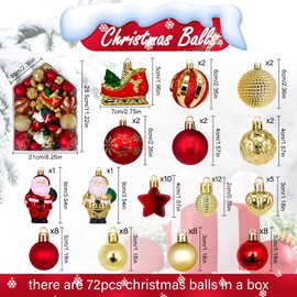HidWee Pack of 72 Christmas Baubles Plastic Set Red Gold Classic Christmas Tree Baubles Plastic Decoration Christmas Tree Decoration Set with Hanger Shatterproof Christmas Decoration Indoor Outdoor