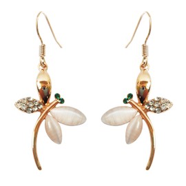 Navachi 18k Gold Plated White Crystal Created-Opal Dragonfly Dangle Drop Az2163 Earrings