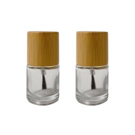 ccHuDE 2 Pcs 10 ml Empty Refillable Nail Polish Bottles Glass Round Nail Bottles Fingernail Polish Bottles with Bamboo Brush Cap for Nail Art