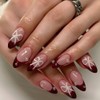Red French Tip Press On Nails Almond Medium Bow Fake