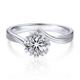 MomentWish Women's Solitaire Engagement Ring, 925 Sterling Silver Moissainte Rings, D Colour, VVS1, with Gift Box, Gra Certificate, Sterling Silver, Moissanite