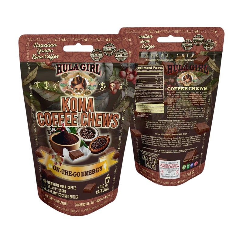 Hula Girl Kona Coffee Chews 140 Grams Pouch Bag