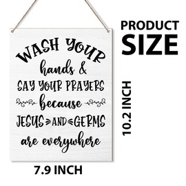 Christian Wooden Plaque Bathroom Wall Decor, Wash Your Hands Sign Housewarming Gifts Religious Christian Decorations for Home Bathroom Toilet Jesus Decor Christian Wall Decor Wood Hanging Sign - Y305