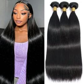 Straight Bundles Human Hair 18 20 22 Inch 3 Bundles 100% Unprocessed Hair Straight Hair Bundles Double Weft Weave Natural Black