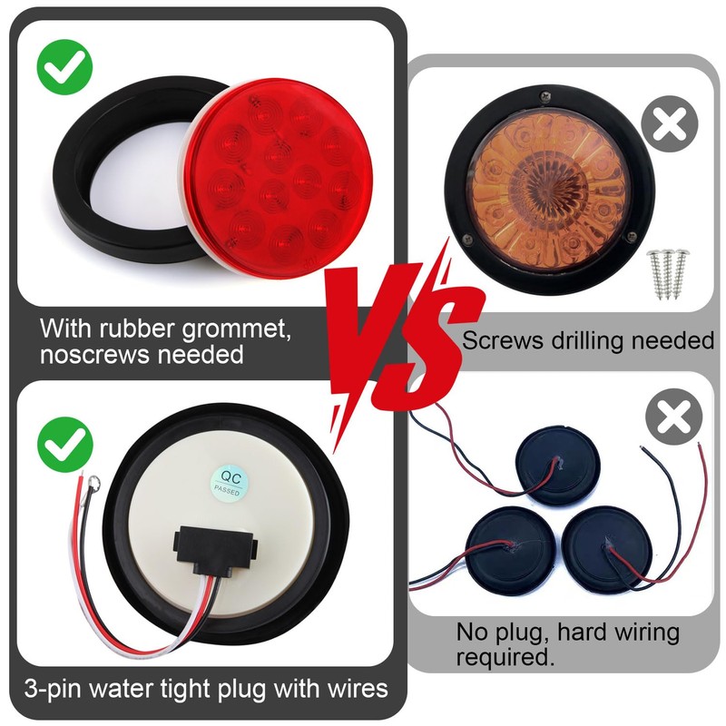 Traberm 6 Pcs 4" Inch Round LED Trailer Tail Lights