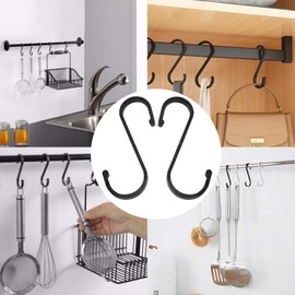 LWMLWM S Hooks [Pack of 10], Aluminium S-Hooks, Diameter Up to S-Shaped Hooks, for Kitchen, Wardrobe, Small, Office, Kitchen, Bathroom, Bedroom, Save a Lot of Space (Black)