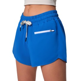 AugIris - Pantalones cortos deportivos para mujer, de cintura alta, con bolsillo con cierre, ligero, secado rápido, pantalones cortos de gimnasio, Azul Real, X-Large