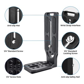 Quick Release Mount for DSLR Camera, L-Shaped Mount with 1/4 Inch Screw Hole, Vertical and Horizontal Orientation, Tripod Mount Compatible with Canon, Nikon, Sony, DJI, Osmo Ronin, Stabilate