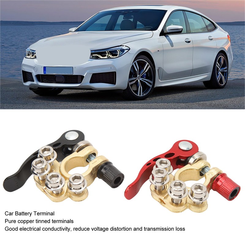 2PCS Car Battery Terminal 4 Way Positive Negative Copper Quick
