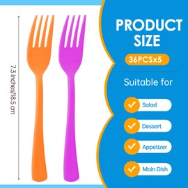 Kochorie 180 Pcs Bright Rainbow Plastic Forks Disposable Silverware Heavy Duty Plastic Cutlery Set Heat Resistant Durable Utensils Flatware for Party Wedding Birthday Supplies and Daily Use