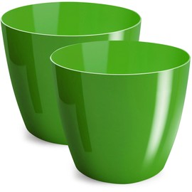 PECZEKO Flower Pot Shiny Plastic Planter Decorative Pot for Large and Small Plants, Set of 2 Flower Pot, Flower Pot Herb Pot, Green, Diameter 28 cm