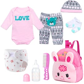 Reborn Baby Girl Doll Clothes Pink Outfits Accesories 8 Pcs Set with Backpack&Diaper for 17-22 Inch Reborn Doll Newborn Girl