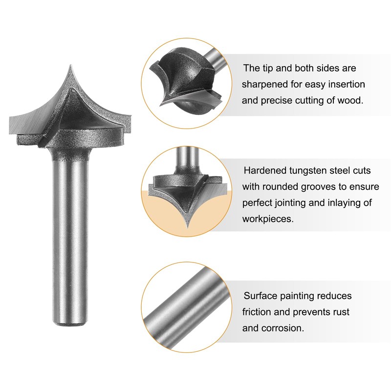 sourcing map Point Cutting Roundover Router Bit 7/16" Radius 1/4"