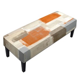 MCALK Orange Stretch Dining Bench Cover, Washable Abstract Bench Seat Protector Cover,Anti-Dust Removable Beige Bench Slipcover for Kitchen, Living Room, Bedroom