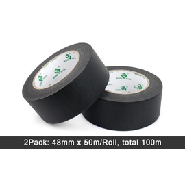 BOMEI PACK Painters Black Masking Tape 2 Rolls 48mm x 50m for Artist Decorators DIY Crafts Masking Paper Tape for Painting Frame Lines Layout Sharp Shaping