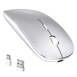 cimetech Mouse Inalámbrico Recargable, Tecnología 2.4 GHz con Receptor USB A y USB C, 15M de Conexión, Ratón Inalambrico Silencioso, Cursor y Desplazamiento Preciso, Ergonomico con Win,Mac,Linux-Plata