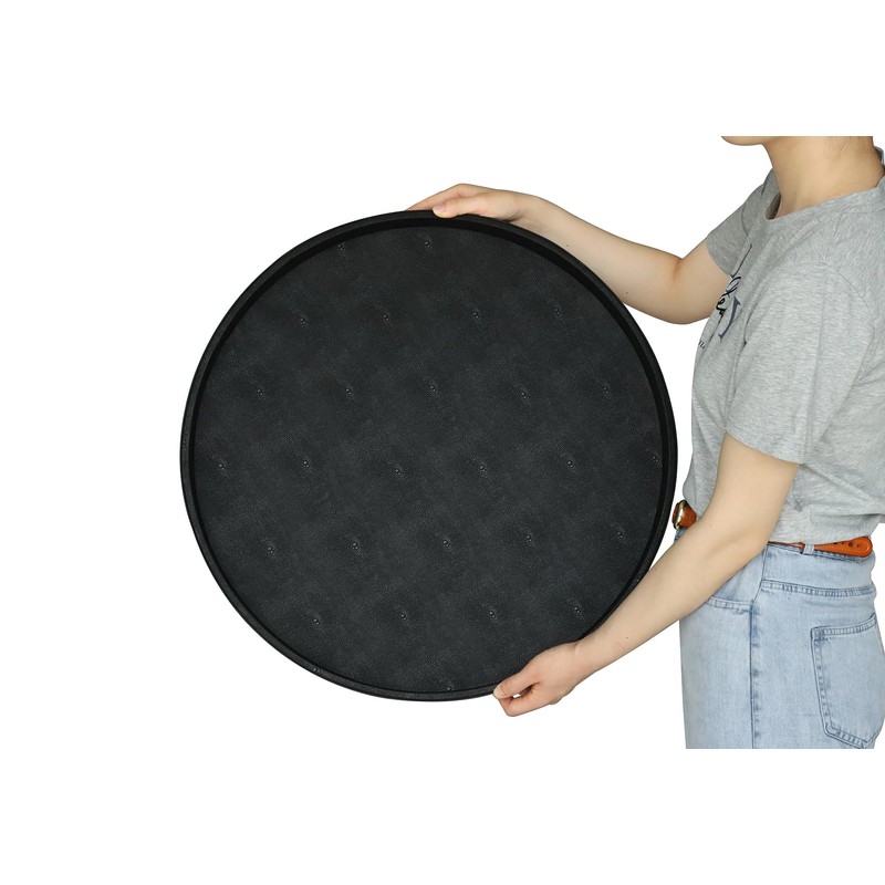 HofferRuffer Large Round Serving Tray 24'', Elegant Faux Leather Circle