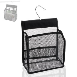 Neerow Hanging Mesh Shower Bag with Hooks, Mesh Shower Caddy Portable Shower Organizer, Hanging Peg Bag Quick Dry, Reusable Clothes Pegs Bag for Dorm, Gym, Travel, Swimming(Black)