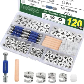 Tanbupu 120PCS Cam Locks for Furniture,3-in-1 Eccentric Hardware Wheels, Cam Lock Nuts and Cam Screws, Furniture Cam Lock Fasteners for Drawer Dresser Cabinet
