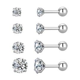 4 Pairs Star Heart Square Stud Earrings Screw Back 18K Gold Plated Surgical Stainless Steel Cubic Zirconia Stud Earrings 3-6mm, surgical stainless steel, Cubic Zirconia