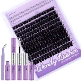 Individual Eyelashes Kit Natural 100D and lower lash clusters D-Curl with Bond and Seal 0.07 10-16mm Cluster Eyelash Extensions Manga(2SX-100D-1016)