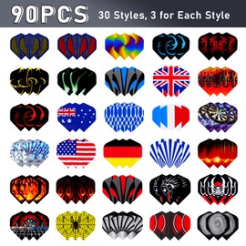 Runmeihe Standard Dart Flights 50 Sets Random 30 Sets, 90 Pcs Durable PET and Laser Replacement Feather Tail Wing, Perfect Accessories Equipment Supplies for Dart Games
