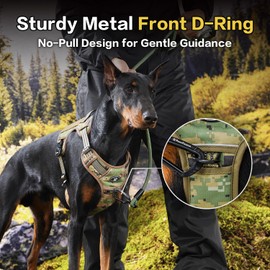 PawsPassion Tactical Dog Harness for Large Dogs, Chew-Proof Metal Hardware, Heavy Duty No Pull Dog Harness, Reflective Strips, Adjusting Ring, MOLLE System, Hook and Loop Panel (Forest Recon, L)