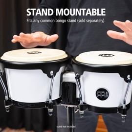 Meinl Percussion Bongos Hand Drum Set 6.5" and 7.5" with Synthetic Shells and Tuning Key — NOT Made in China — Journey Series, 2-Year Warranty (HB50WH)