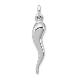 925 Sterling Silver Men's Cornicello Italian Horn Protection Pendant Charm - 33mm x 7mm