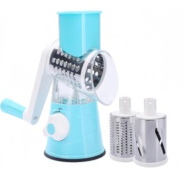 Rotary 3-in-1 Grater for Kitchen - Stainless Steel Cheese Grater with Turn Handle (Blue)