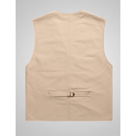 HangNiFang Men's Casual Denim Cotton Utility Vest Button Up Outdoor Pocketed Waistcoat(0185-Khaki-M)