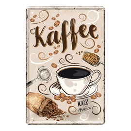 helges-shop Coffee Tin Sign - Retro Decorative Coffee Espresso Sign - Metal Sign for Decorating Kitchen Coffee Shop American Cafe Diner Bistro - Instructions Recipe Preparation - 20 x 30 cm
