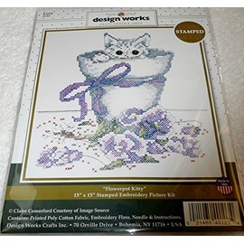 Design Works Stamped Embroidery Kit FLOWERPOT KITTY