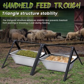 PKNYBZH 2 Pack Heavy-Duty Livestock Feeder Trough, Stainless Steel Goat Feeder Supplies and Large Capacity Goat Hay Feeder for for Sheep, Horses, Hogs