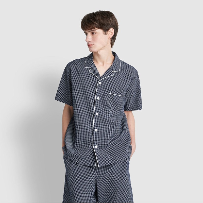JAJU [JAJU] Men's Seersucker Pattern 5-Inch Pajama Set_Light Navy
