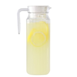 GOLDBEARUK Square Plastic Pitcher Fridge Jug with Lid - 1.1 Litre Carafe