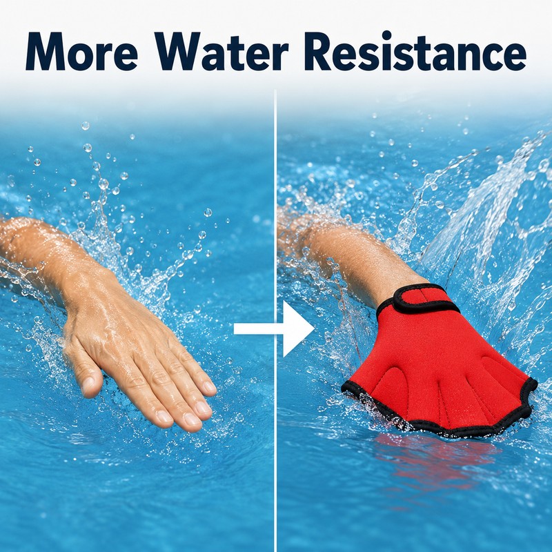 Webbed Swim Gloves with Adjustable Wrist Strap for Swimming, Diving