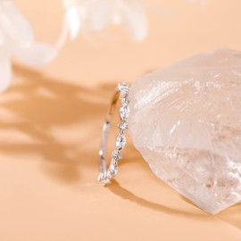 SHINYSO 14K Gold Plated Wedding Band for Women Thin Stacking Ring Half Cubic Zirconia Eternity Engagement Ring Size 4-10, 10, Metal, Cubic Zirconia