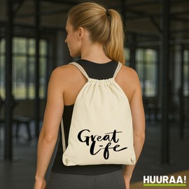 Huuraa Rucksack Great Life Schriftzug Geschenk 12 Liter Natural Baumwolle Great Life Accessoire