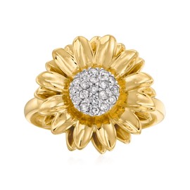 Ross-Simons 0.25 ct. t.w. Diamond Sunflower Ring in 18kt Gold Over Sterling. Size 9