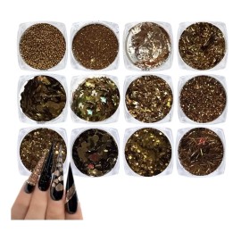 Decoracion Para Uñas Dorada Gold Glitter Hoja Confeti