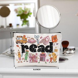 Book Lovers Gifts Makeup Bag, Reading Cosmetic Bag, Travel Organizer Zipper Pouch Bookworm Book Club Bookish Gifts for Readers Women Girls Teacher Coworker Best Friend