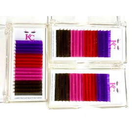 KC Lashes Eyelash Extensions D Curl Classic Lash Extensions .07mm Purple Red Pink Brown Individual Lashes Mixed Colored 11mm Lashes Extension Supplies (0.07-D, 11mm)