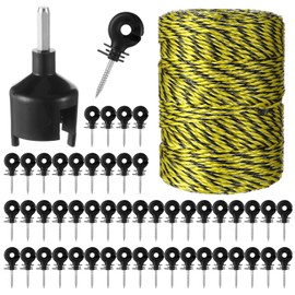 Upgraded Electric Fence Poly Wire 656 Feet 200 Meters and 50 Pcs Black Electric Fence Insulator Screw-in Insulator Fence Ring Wood Post Insulator
