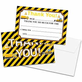 Chuxvon Kids Thank You Cards Fill in the Blank, Construction Thank You Cards, Dump Truck Greeting Cards, Thank You Notes For Boys, Birthday Party Decorations Favors (20 Cards With 20 Envelopes) -15