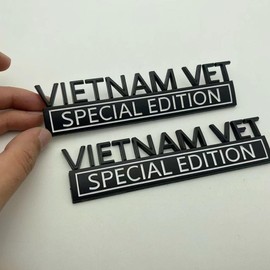 2Pc Vietnam Vet Special Edition Emblem 3D Metal Badge Veteran Stickers Letters Fit for Universal Vehicle, Car, Truck, SUV (Black White)