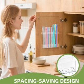 Upgraded Large Acrylic Straw Holder for Cabinet Door, Space-Saving Straw Organizer Storage Dispenser for Countertops, Strong Adhesive Double-sided Tape Included